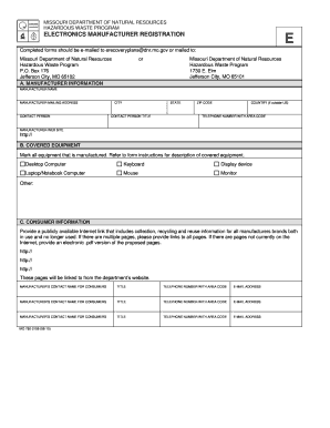 Electronics Manufacturer Registration, Form Missouri Department Dnr Mo