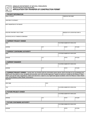 Application for Transfer of Construction Permit, Form MO Dnr Mo