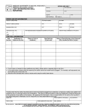 Lost or Destroyed Well Reporting Form for Tanks Sites Missouri Dnr Mo