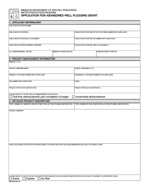 Well Plugging Grant Application, Form MO 780 2162PDF Document