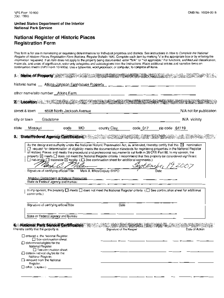 Fillable Online NPS Form 10 900 OMB No 1024 0018 Georgia