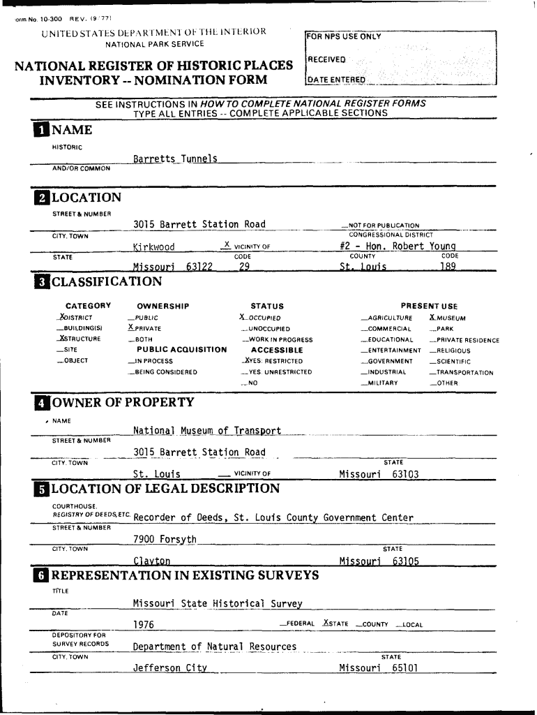 Barretts Tunnels Missouri Department of Natural Resources  Form