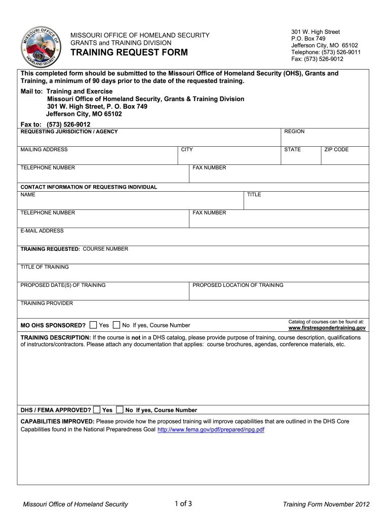  TRAINING REQUEST FORM  Dps Mo 2012-2024