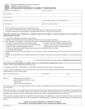 Application for Agency Eligibility Verification Missouri Department  Form