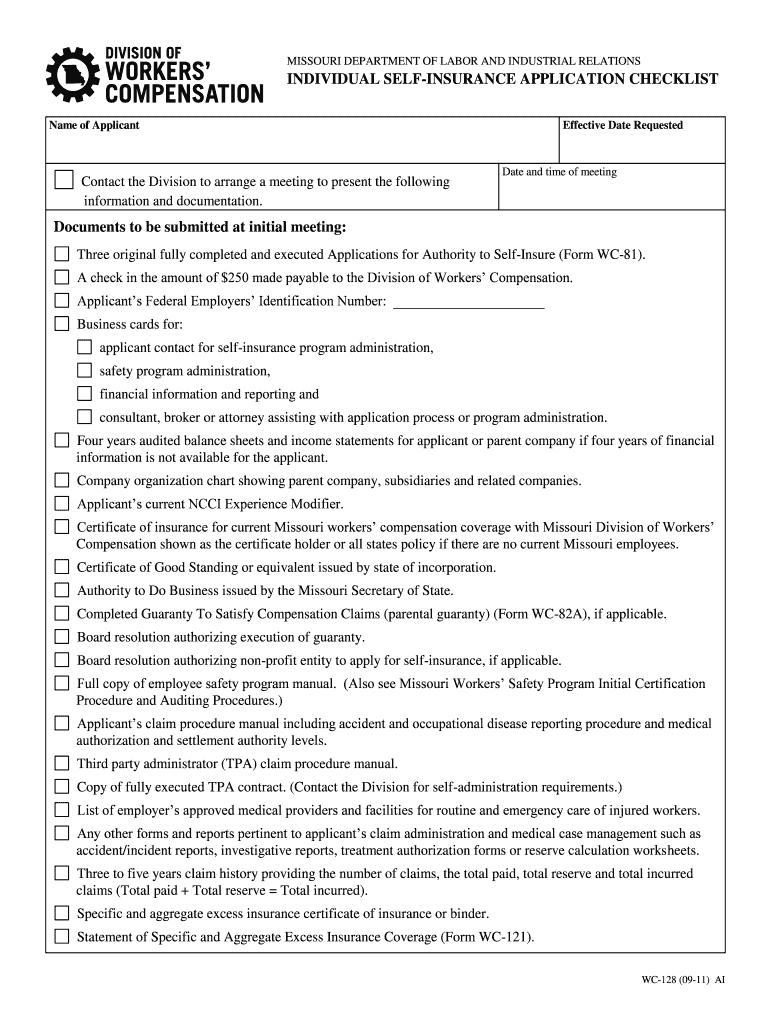 Individual Self Insurance Application Checklist  Form