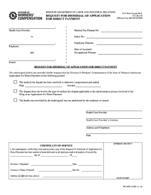 Request for Dismissal of Application for Direct Payment  Form