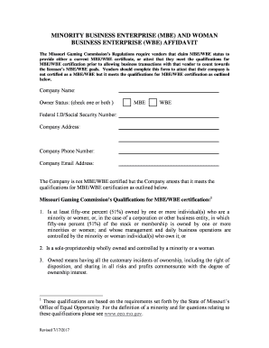 WBE AFFIDAVIT Missouri Gaming Commission  Form