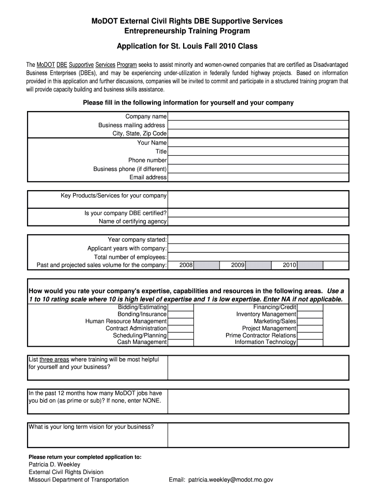 MoDOT External Civil Rights DBE Supportive Services Modot Mo  Form