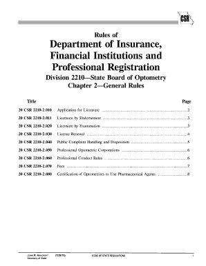 Missouri Secretary of State Missouri Code of State Regulations  Form