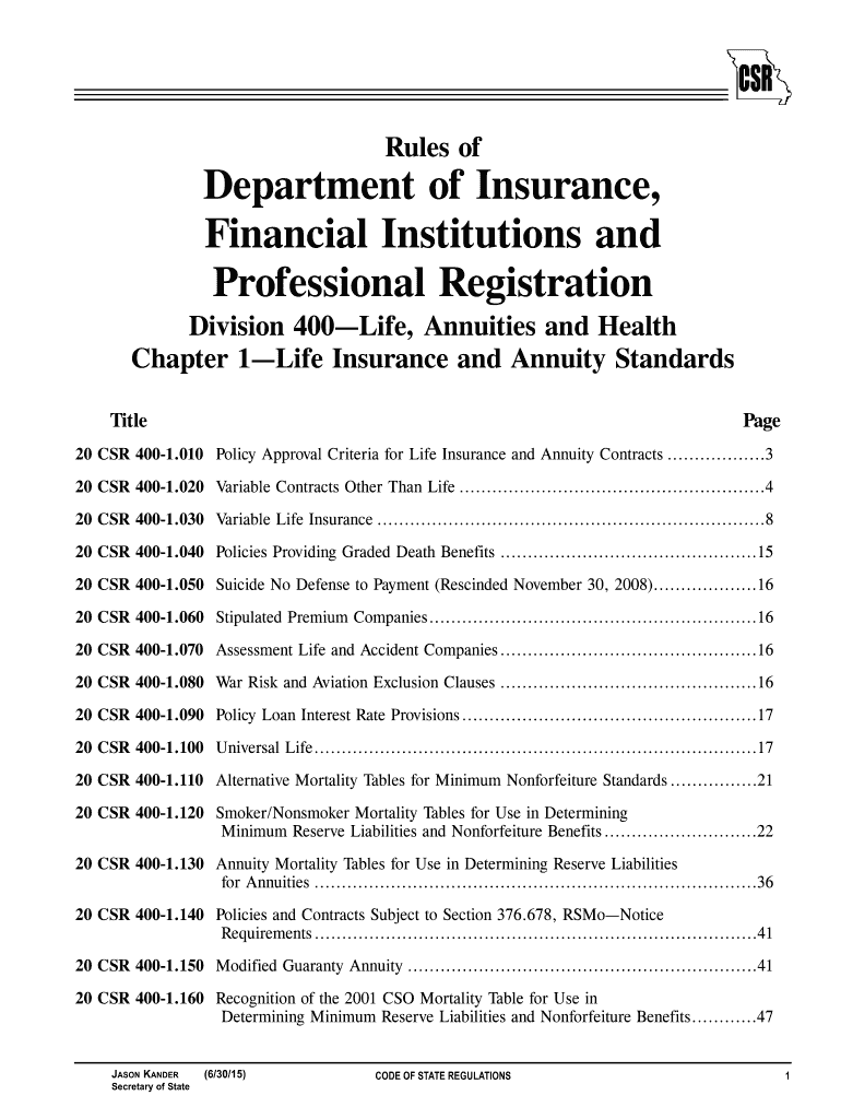 Division 400Life, Annuities and Health Sos Mo  Form