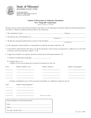 Corp 45 a 11 Articles of Revocation of Voluntary Dissolution for a Nonprofit Corporation Sos Mo  Form