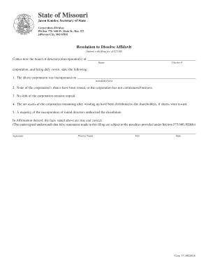 Resolution to Dissolve Affidavit Secretary of State Sos Mo  Form