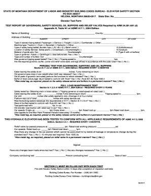 Elevator Test Report Form Montana DLI Business Standards Bsd Dli Mt