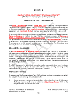 EXHIBIT 8 D NAME of LOCAL GOVERNMENT or NON PROFIT ENTITY Whichever is Managing the Revolving Loan Fund SAMPLE REVOLVING LOAN FU  Form