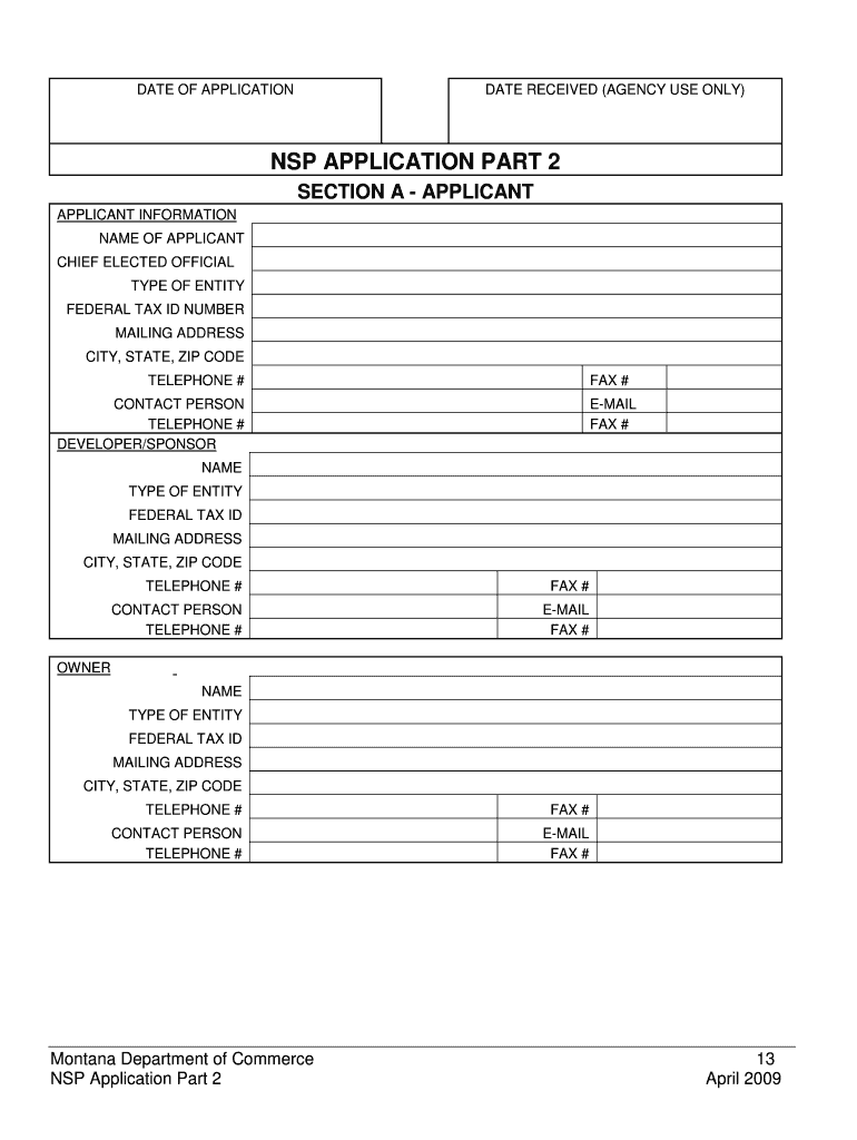 Part 2 Uniform Application Montana Department of Commerce Comdev Mt