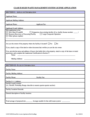 Class 2 Solid Waste Management System License Application  Form