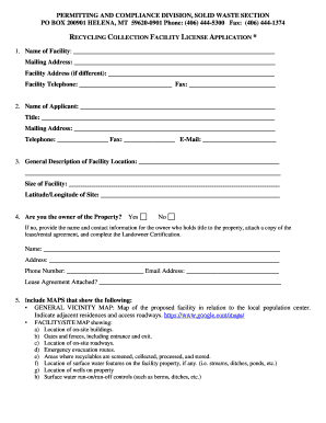 RECYCLING FACILITY LICENSE APPLICATION  Form