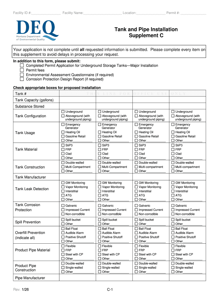 Tank and Pipe Installation Supplement C  Form