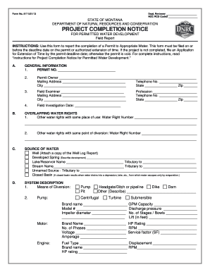 PROJECT COMPLETION NOTICE Dnrc Mt  Form