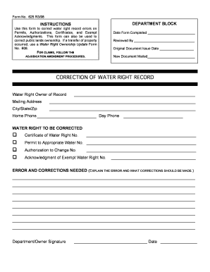 Use This Form to Correct Water Right Record Errors on Permits, Authorizations, Certificates, and Exempt Acknowledgments Dnrc Mt