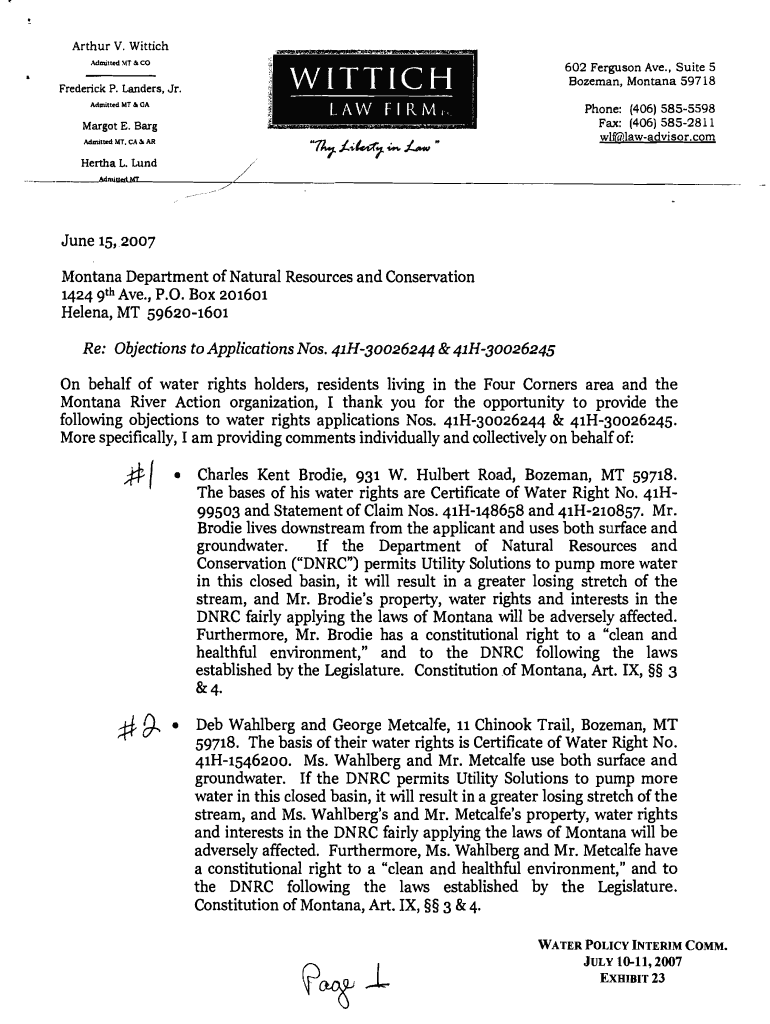 June 15, Montana Department of Natural Resources and Leg Mt  Form