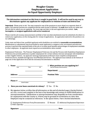 Meagher County Employment Application an Equal Opportunity  Form