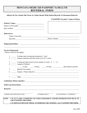 Montana Medicaid Passport Provider  Form