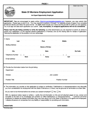 State of Montana Employment Application Msdb Mt  Form