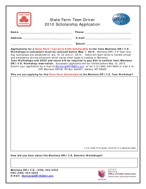State Farm Teen Driver Scholarship Application  Form