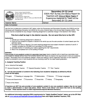 HQT Secondary Teacher Form Montana Office of Public Instruction Opi Mt