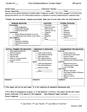 Behavior Incident Report PDF Opi Mt  Form