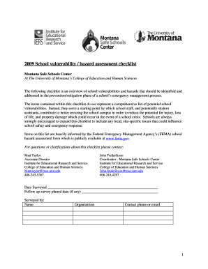 School Vulnerability Hazard Assessment Checklist Opi Mt  Form