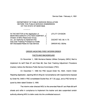 Service Date February 4, DEPARTMENT of PUBLIC SERVICE REGULATION BEFORE the PUBLIC SERVICE COMMISSION of the STATE of MONTANA **  Form