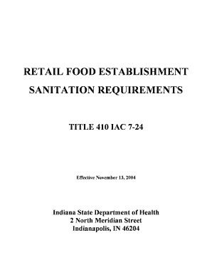 Retail Food Establishment Sanitation Requirements Title 410 Iac 7 24 Form