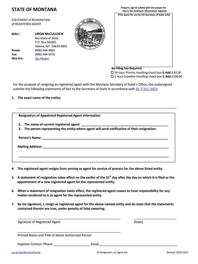 STATE of MONTANA the Montana Secretary of State Website  Form