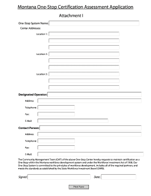 Montana One Stop Certification Assessment Application  Form