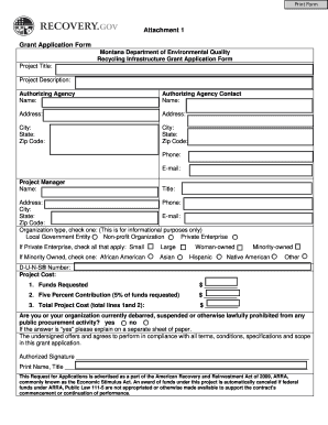 Attachment 1 Grant Application Form Deq Mt