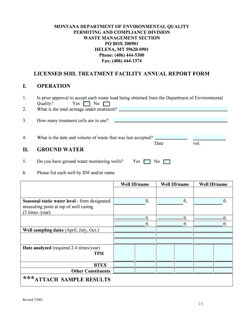 Montana DEQ Soil Treatment Facility Annual Report Form Deq Mt