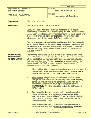 TANF 802 1 TIME LIMITED ASSISTANCE Incrementing MT Time Dphhs Mt  Form