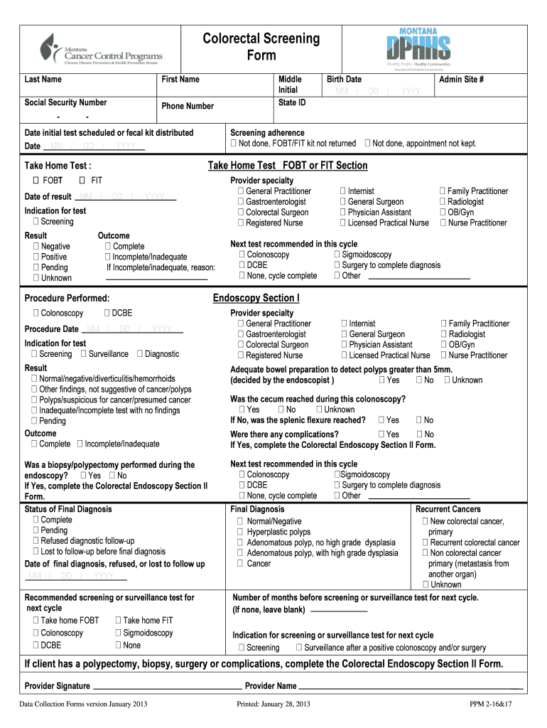 Colorectal Screening Form Dphhs Mt