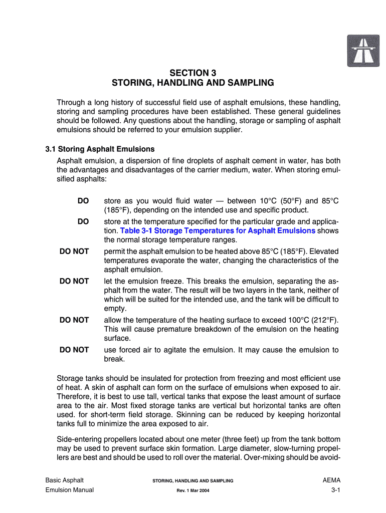 SECTION 3 STORING, HANDLING and SAMPLING Mdt Mt  Form