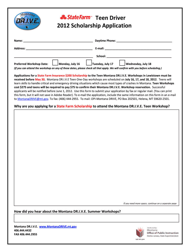 State Farm Teen Driver Scholarship Application  Form