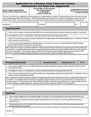 Application for a Montana Class 5 Educator License Administrator and  Form