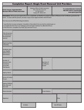 Completion Report Montana Office of Public Instruction Opi Mt  Form