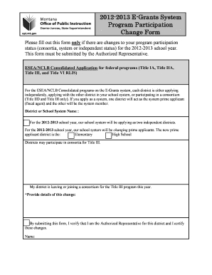 E Grants Program Participation Change Form April Opi Mt