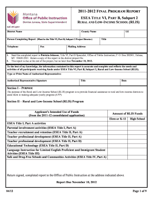 Final Program Report, ESEA Title VI, Part B, Subpart 2  Form