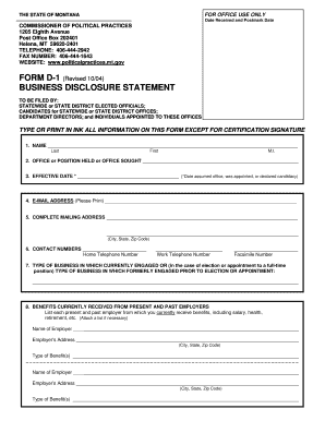 WB ETHICS Form D 1 Business Disclosure Statement Revi Politicalpractices Mt