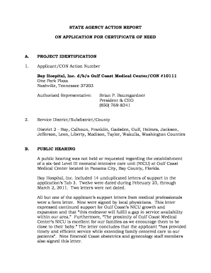 PROJECT IDENTIFICATION ApplicantCON Action Number Bay Hospital, Inc  Form