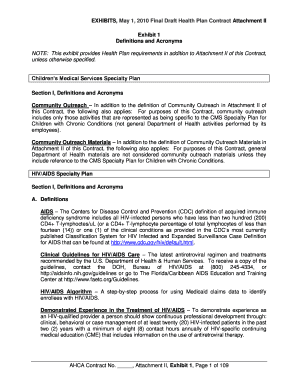 EXHIBITS, May 1, Final Draft Health Plan Contract Attachment II Exhibit 1 Definitions and Acronyms NOTE This Exhibit Provides He  Form