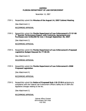 AGENDA FLORIDA DEPARTMENT of LAW ENFORCEMENT  Form